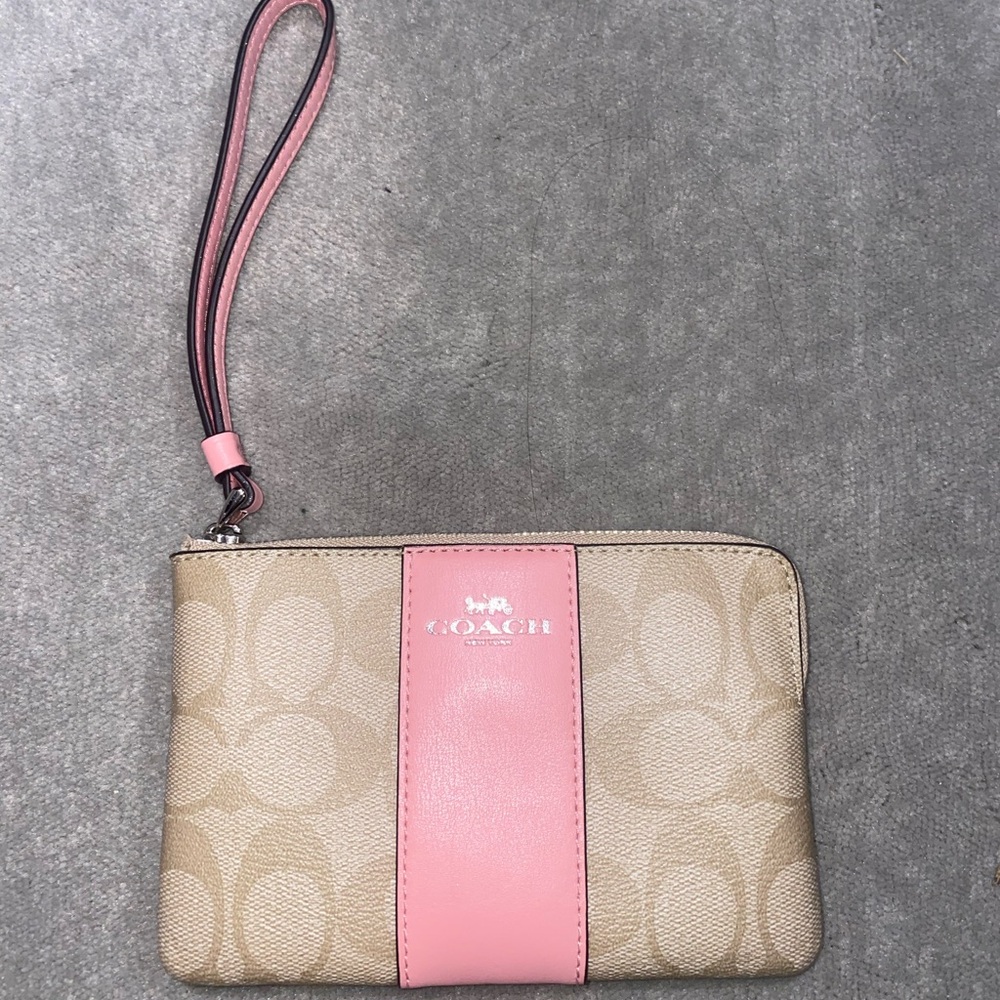Coach Pink and Tan Clutch with Signature Monogram